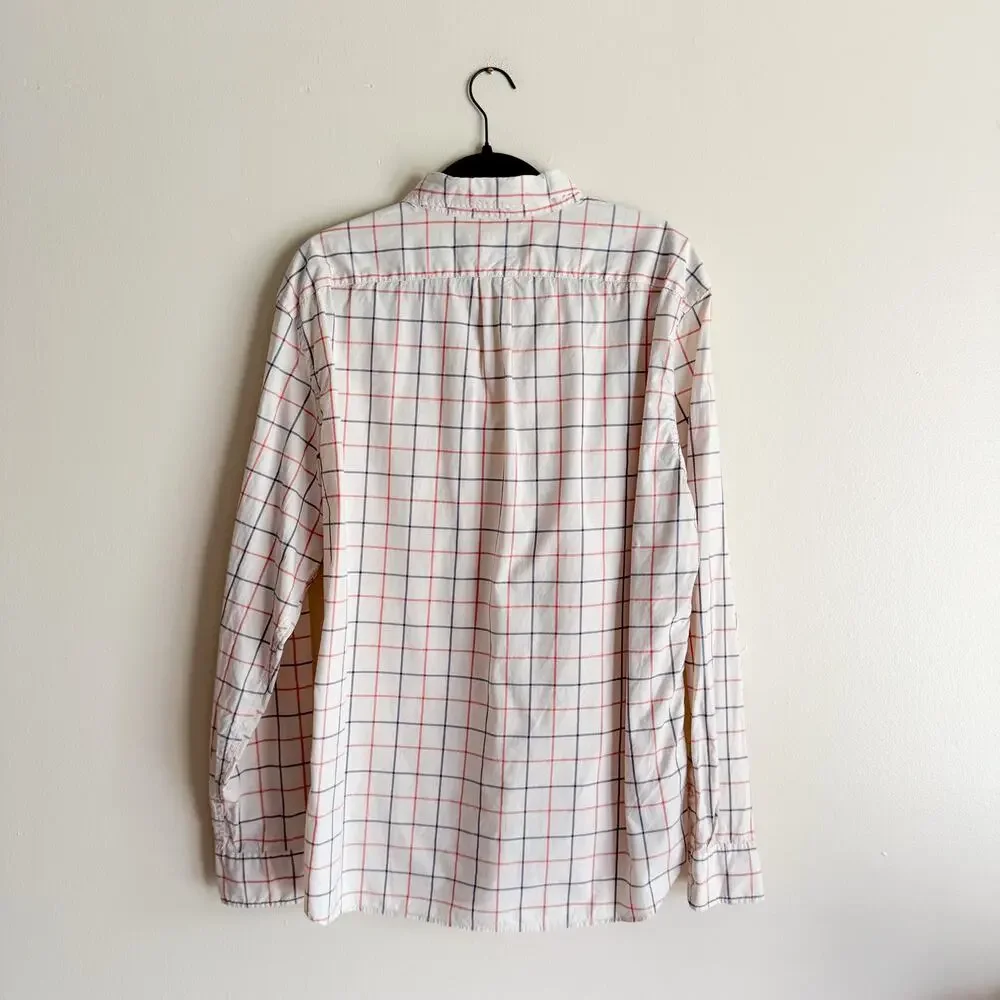J. Crew Cream + Blue Pink Plaid Slim Fit Button Up Shirt XL